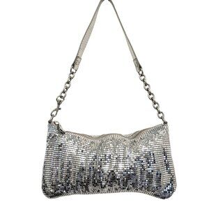 Express Silver Mesh Shoulder Bag With Chain Strap Shimmer Evening Party Clutch